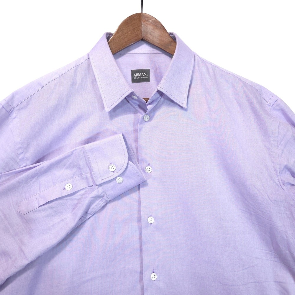 Armani Collezioni Mens Button Down Dress Shirt 42 16.5 Lavender‎ Cotton Tailored